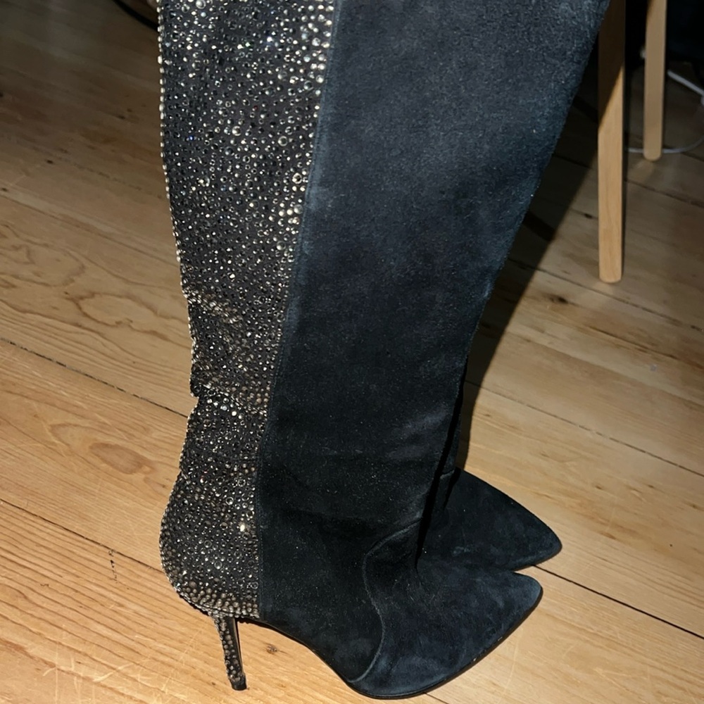 Enzo Angiolini Black and Silver Heeled Boots - Picture 6 of 8